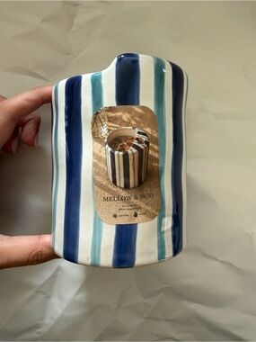 Ceramic Iced coffee Tumbler - Blue & Teal Stripes